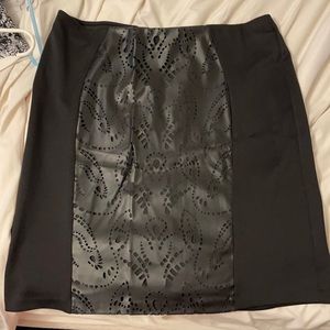 2X plus size black mini with fake leather cut out